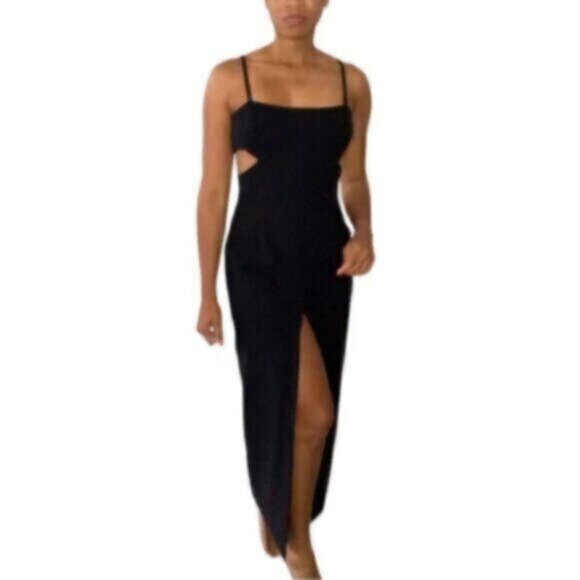 Tahari Black Cut Out Side Maxi Evening Formal Dress - Picture 3 of 16